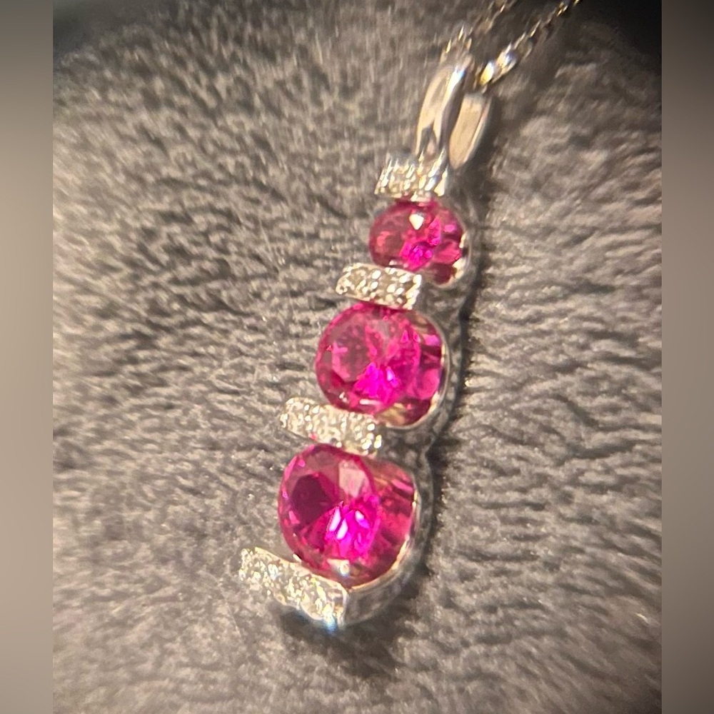 Stunning Sterling Silver And Lab Ruby Necklace - image 2